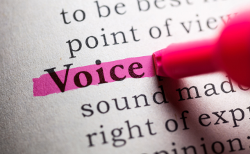 The word 'Voice' being highlighted in a dictionary in focus.